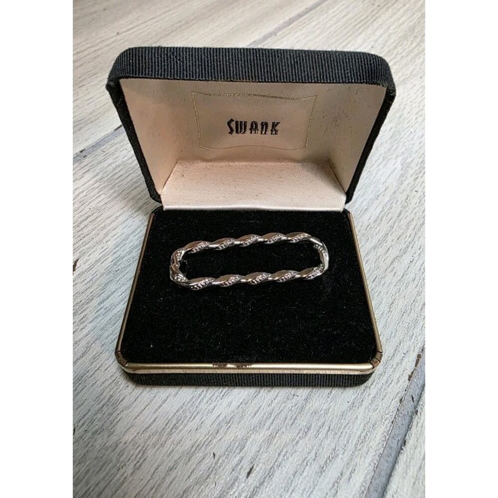 Vintage Swank Silver Tone Twist Tie Clip Never Used Original Box Office Preppy